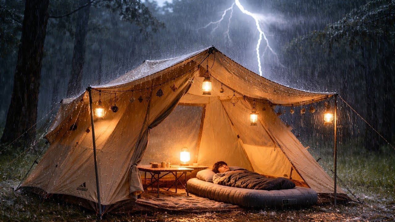 CAMPING IN HEAVY RAIN‼️SOLO CAMPING IN HEAVY RAIN⛈️RAIN SOUND RELAXING