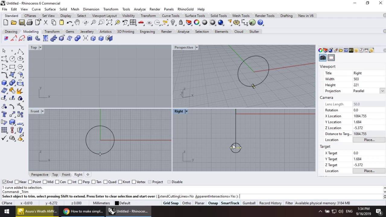 How to make simple ring in rhino ( rhino tutorial ) sweep 1 rails