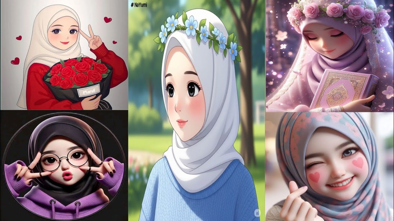 Cute Hijab Muslim girls dpz for profile picture||Cartoonic hijab girls dpz|Animate😍😍