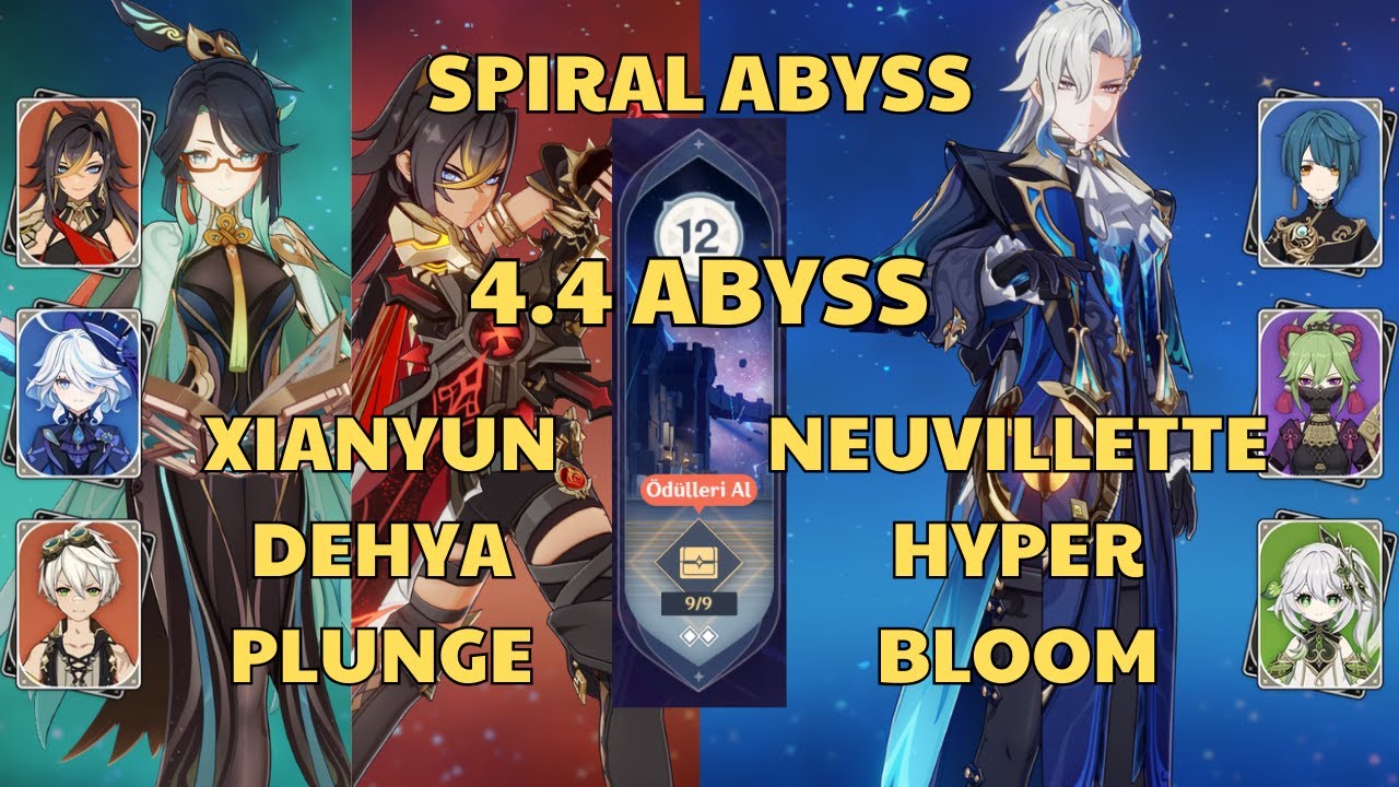 DEHYA XIANYUN PLUNGE & NEUVILLETTE HYPERBLOOM | Spiral Abyss 4.4 Floor 12 | Genshin Impact