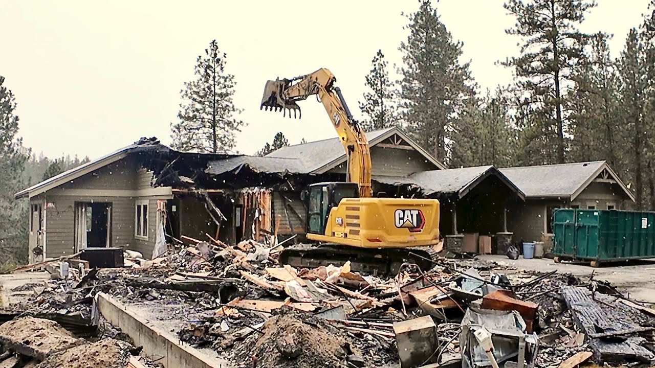 Beautiful Home Destroyed by Fire and Demolished by Caterpillar Excavator