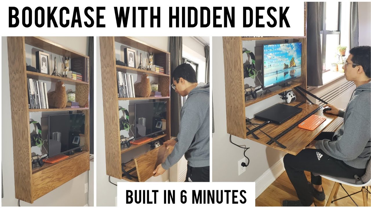 Making a Bookcase with a Hidden Flip-Out Desk (6 Minute Speedrun)