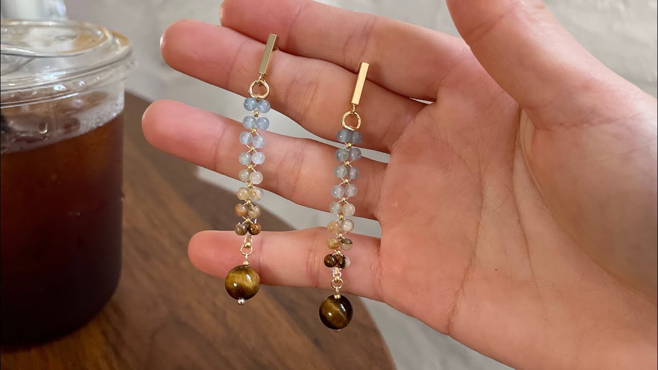 Tutorial Blue calcite and Tiger's eye drop earrings#earrings #earringslover #handmadeearrings