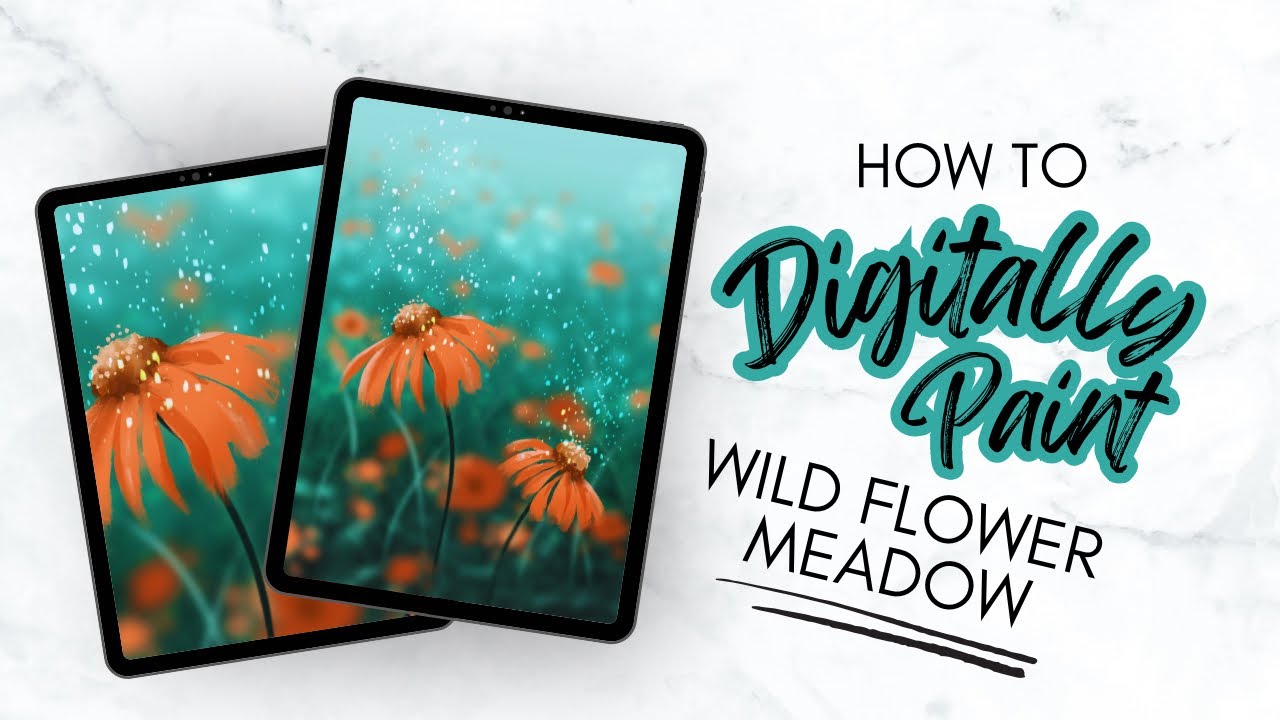 PROCREATE: пейзаж с полевыми цветами эхинацеи | Как рисовать цифровым искусством