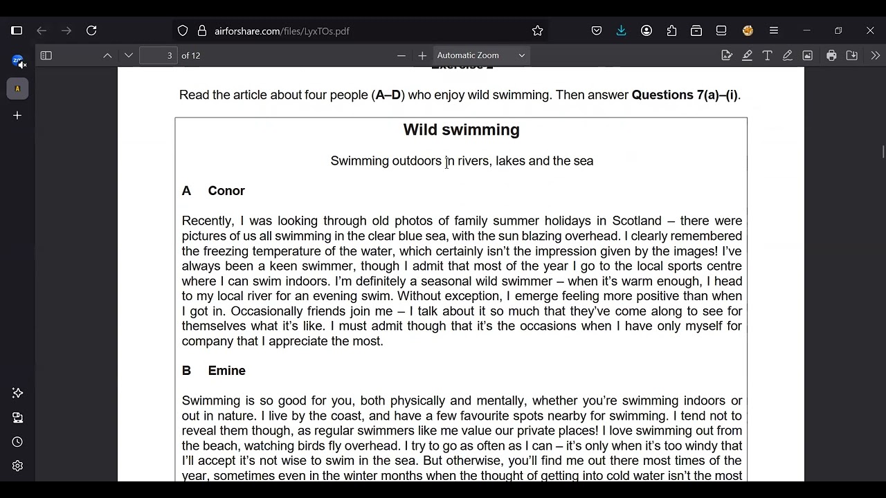Reading & Writing English Second Language Sample Paper Exercise 1 & 2