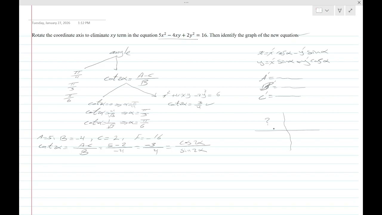تدوير المحاور محاضرة (3E) Rotate the axes at an angle other than the specified angles