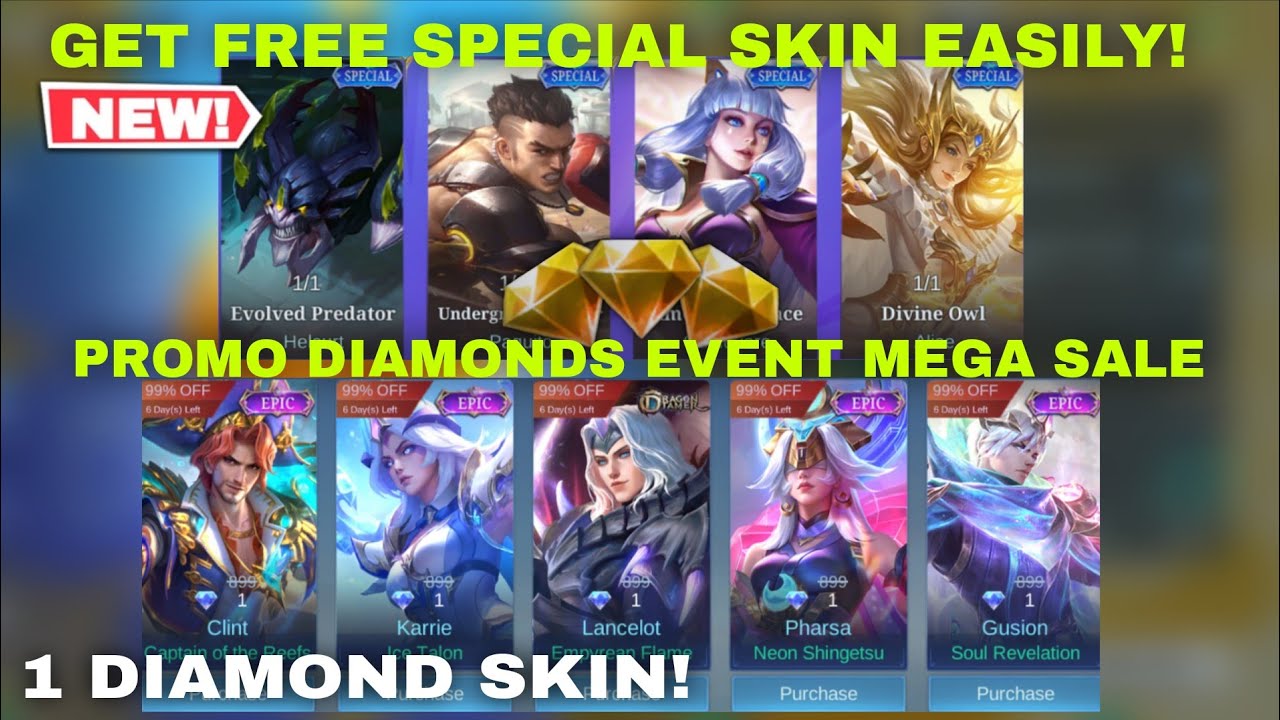 CLAIM FREE SKINS! PROMO DIAMONDS EVENT 2026 1 DIAMOND EPIC SKIN MOBILE LEGENDS