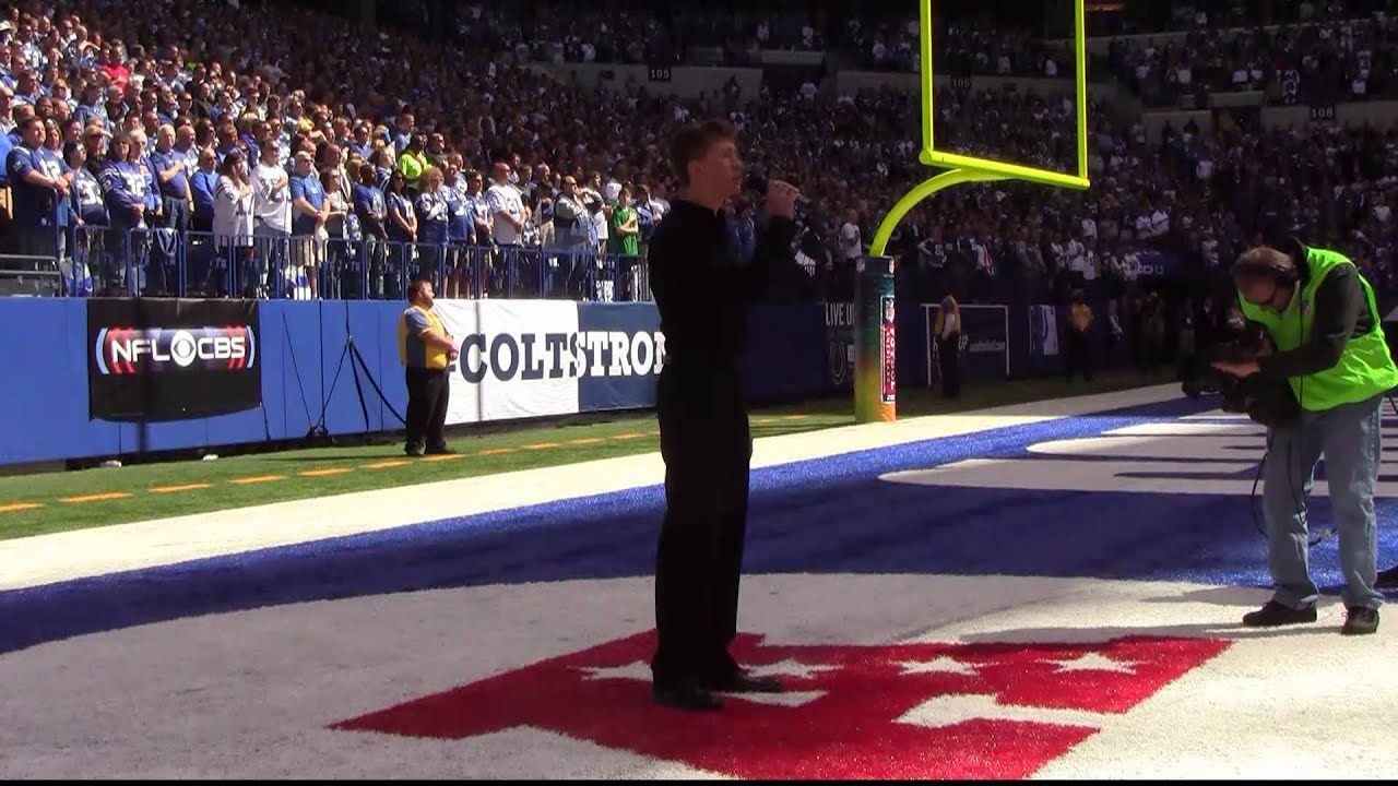 Nick Ziobro singing the National Anthem Colts vs Jaguars Lucas Oil Stadium