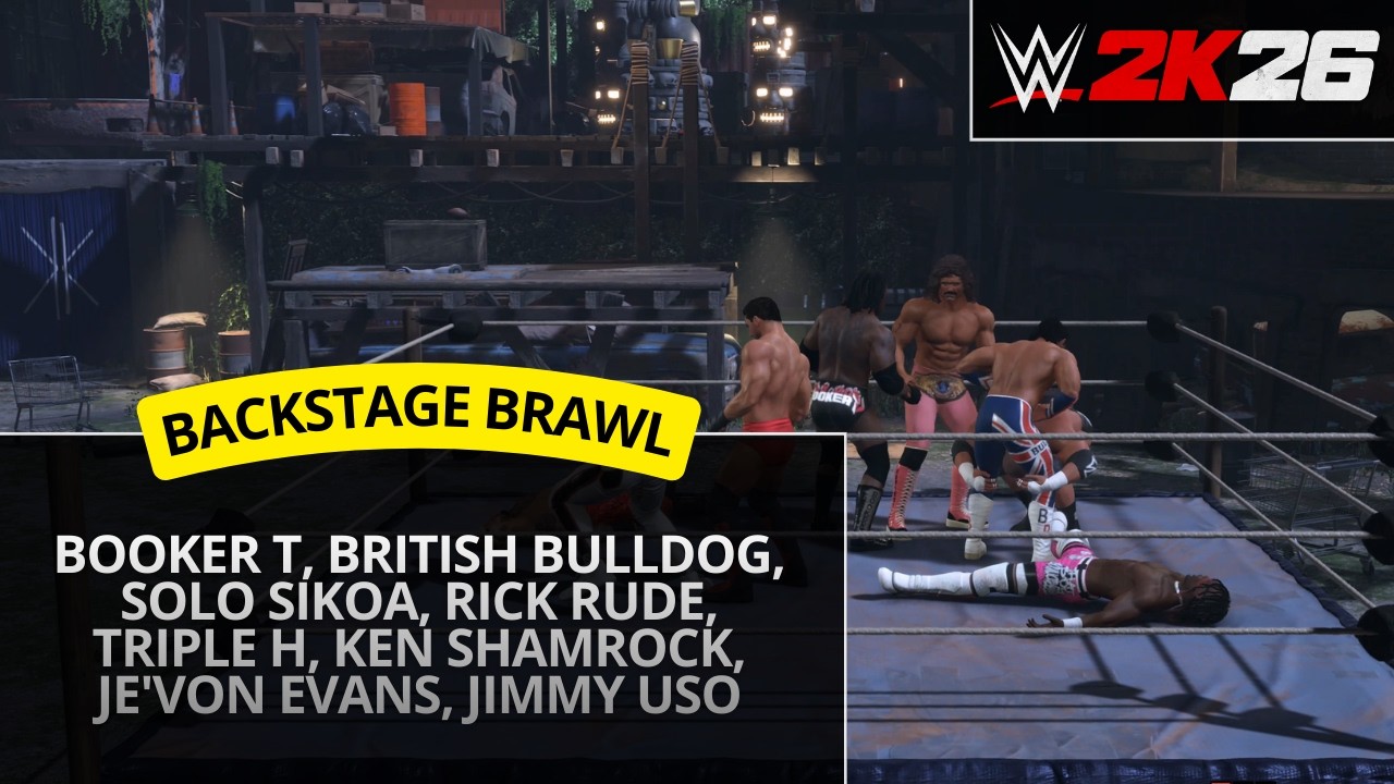 WWE 2K26 – Triple H vs Ken Shamrock vs Rick Rude vs Booker T vs Jimmy Uso (Backstage Brawl)