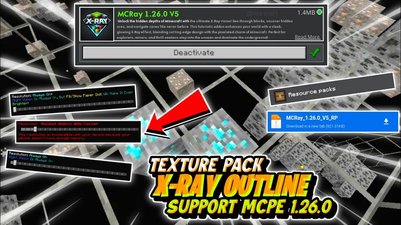X-RAY OUTLINE FULL FITUR‼️ MCRAY 1.26.0 V5 TEXTURE PACK MCPE 1.26.0 || TERBARU 2026 