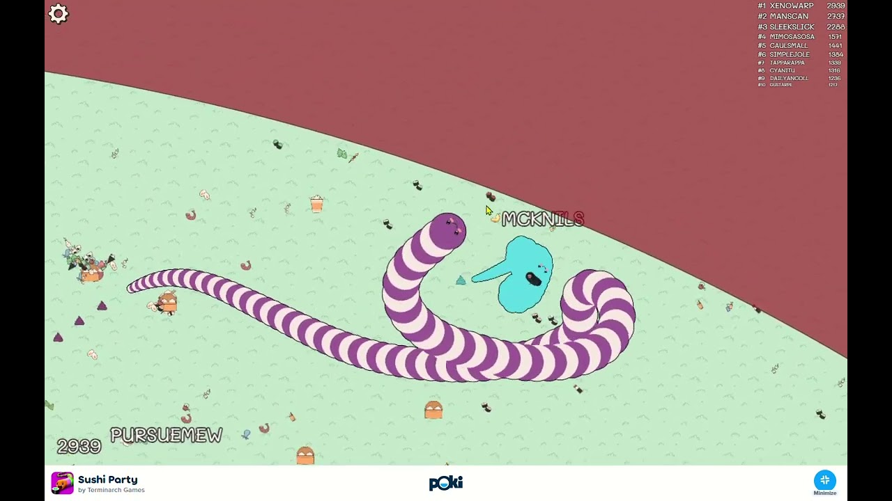 SUSHI PARTY.io Gameplay Until Snake Eat Me | POKI