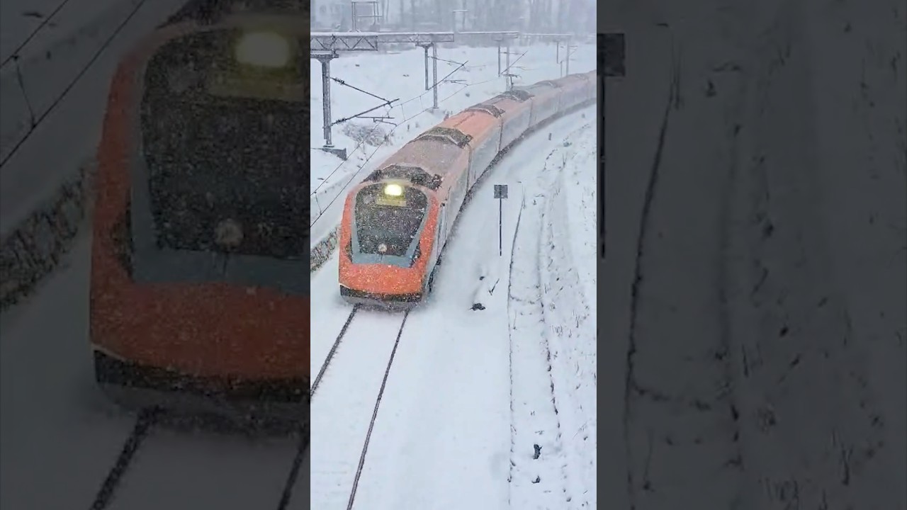 The all-weather Vande Bharat ❄️📍Kashmir #kashmir #snow #train #weather #view