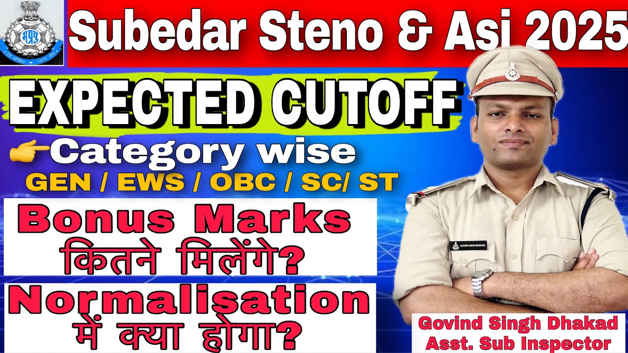 MP ASI & Subedar Steno 2025 Expected Cutoff | Category Wise Cutoff | Normalisation | Bonus Marks