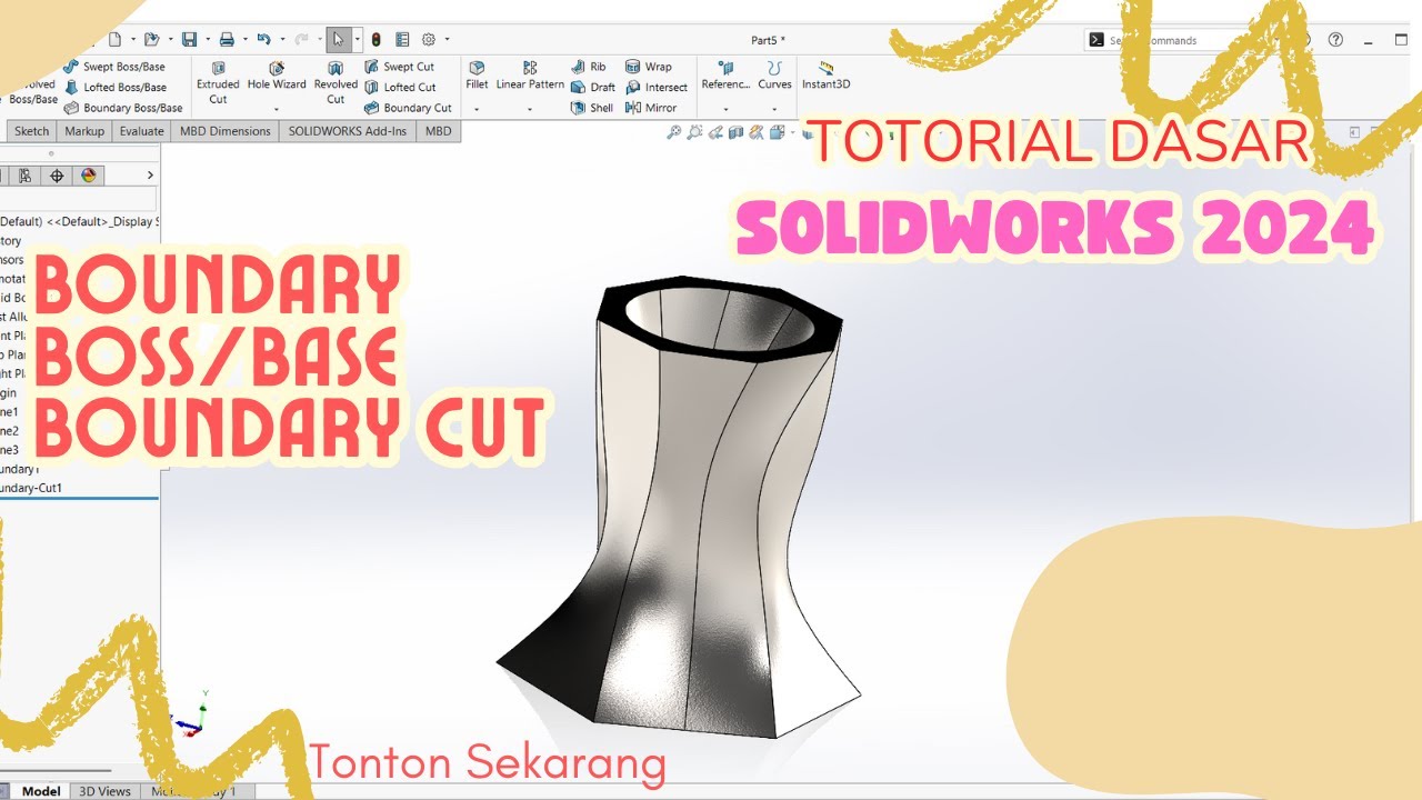 Wajib coba untuk pemula !!! Solidworks 2024 Drawing Tutorial || Boundary boss/base || Boundary cut