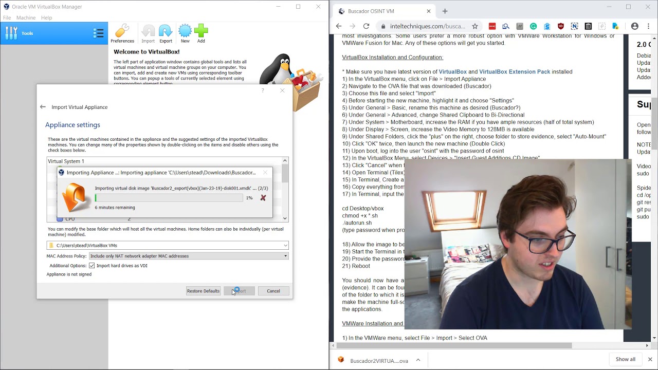 Установка Buscador с помощью Virtualbox - разведка со Стивом, курс OSINT