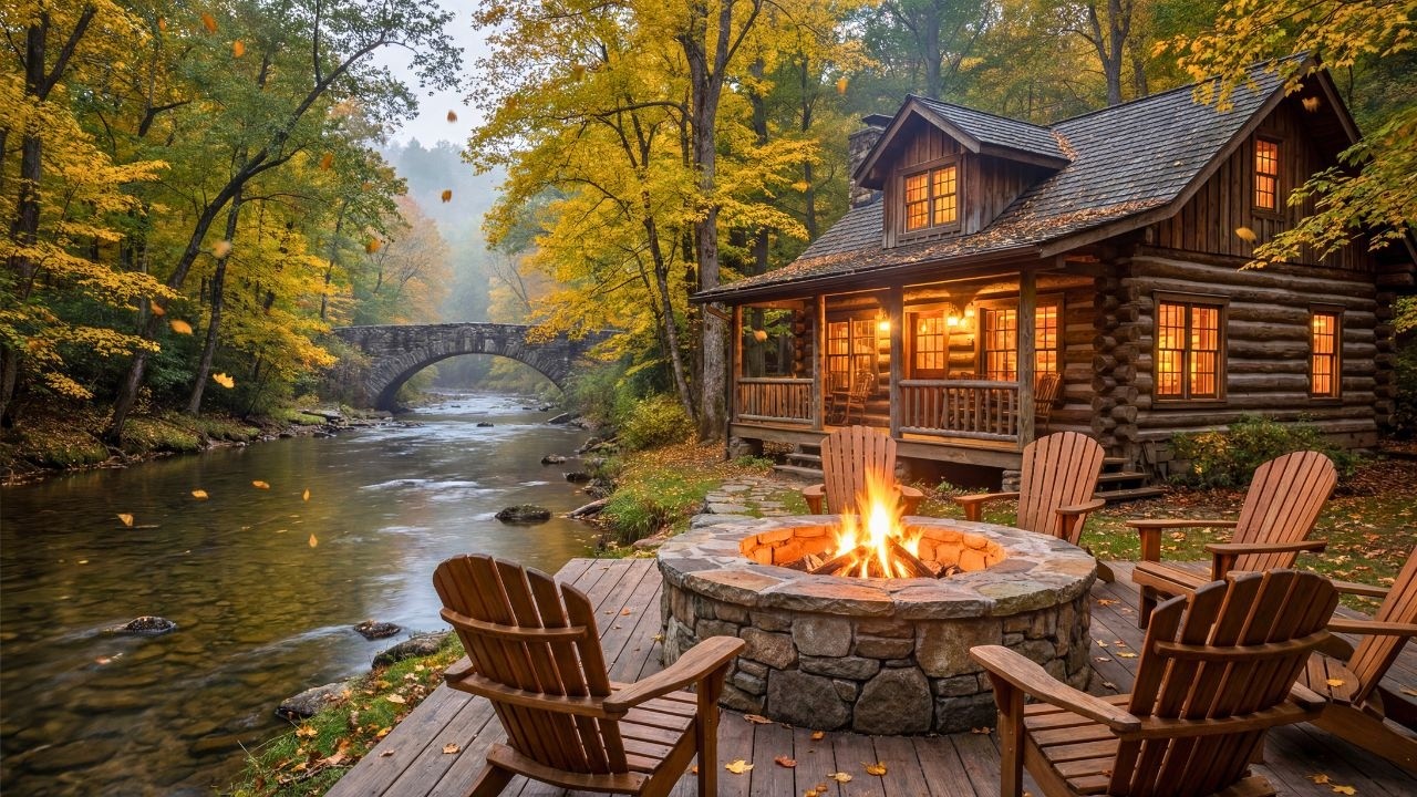 Relaxing Spring Morning Riverside Cabin Porch Firepit & Nature Birds That Instantly Calms You 🌿🌸