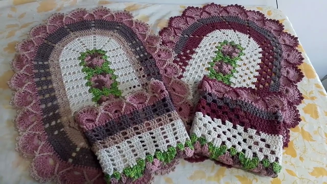 Produzi 2 pares de tapetes de crochê que ficaram grandes e econômicos 
