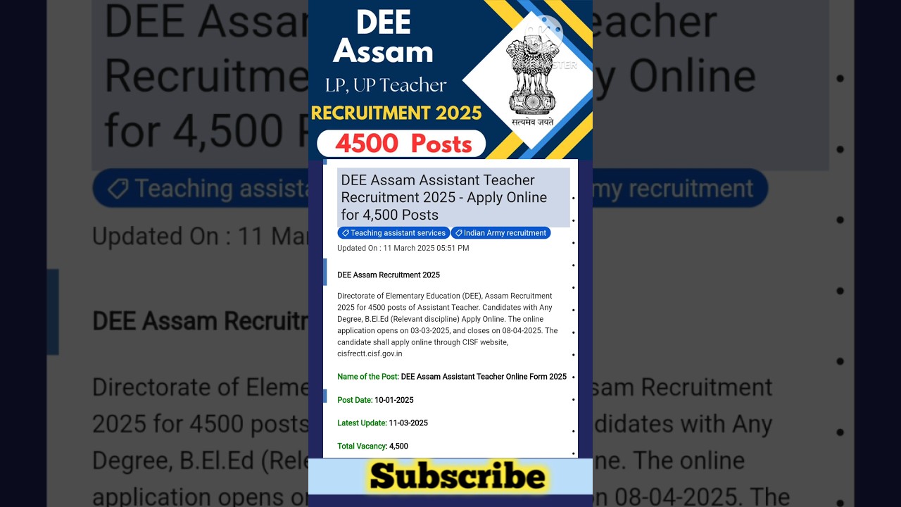 Assam Teacher Recruitment 2025 | DEE Assam Teacher Recruitment 2025 #job #thebengalmath