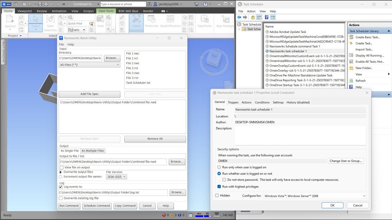 how to use Windows Task scheduler to Run command in Navisworks - Batch Utility in Navisworks.