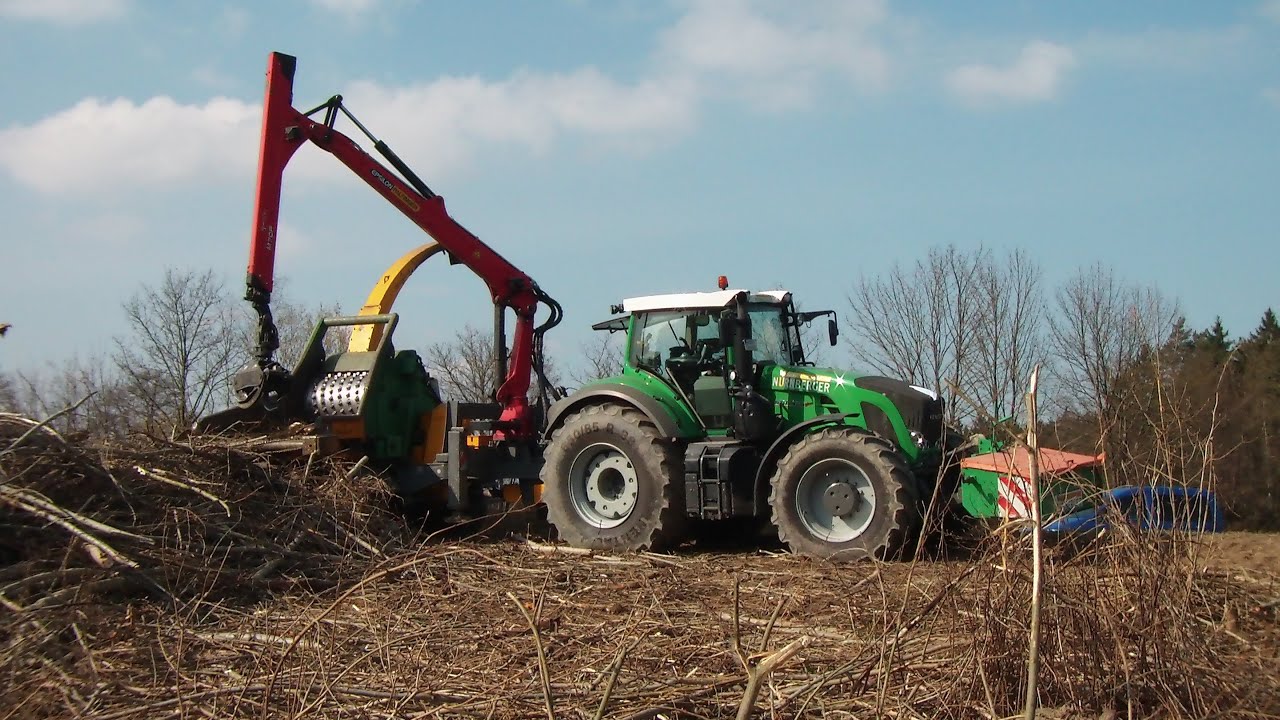 Energieholz zu Hackschnitzel mit Fendt 930 und Heizohack, wood chipper schredder in crop use