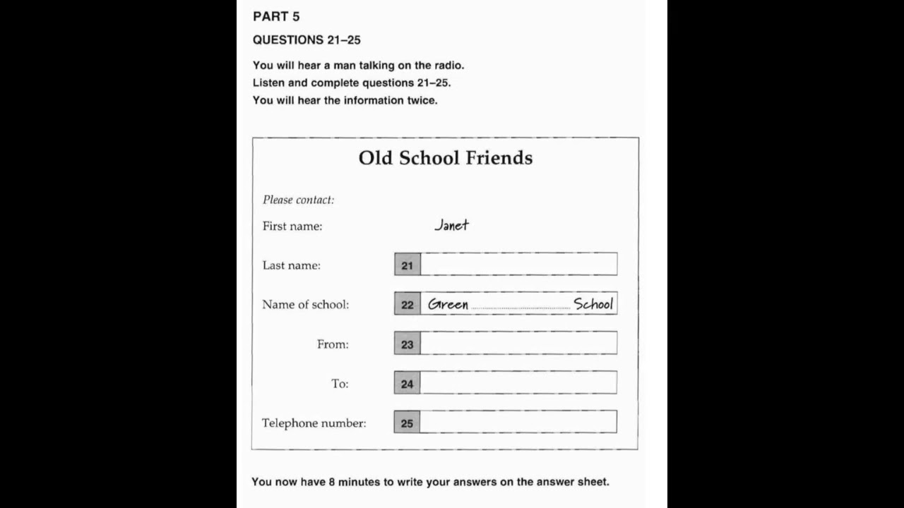 Listening A2, KET 1, Test 4, Part 5