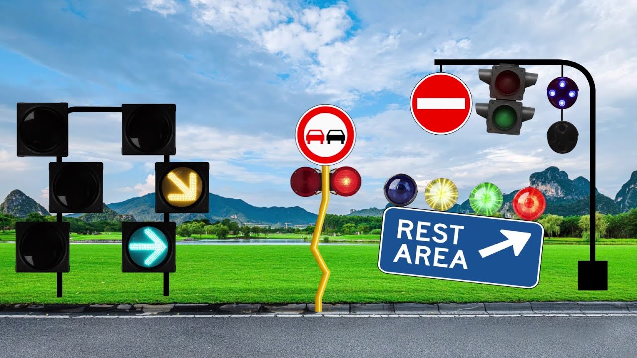 Lightning bolts strike the traffic signs and power them up.