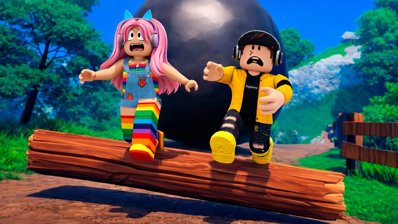 NÃO CAIA DO TRONCO! 😰 Rodar um Log com 2 Jogadores!- ROBLOX