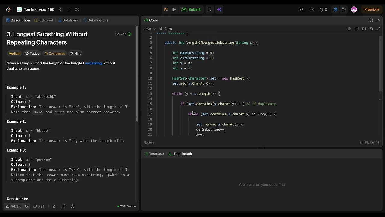 Leetcode 3 - Longest Substring Without Repeating Characters