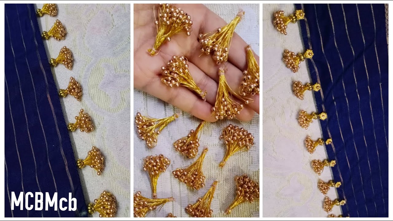 Bridal Saree Kuchu using Normal Needle I Using Zari thread Saree Kuchu I Big beads Kuchu I MCBMcb