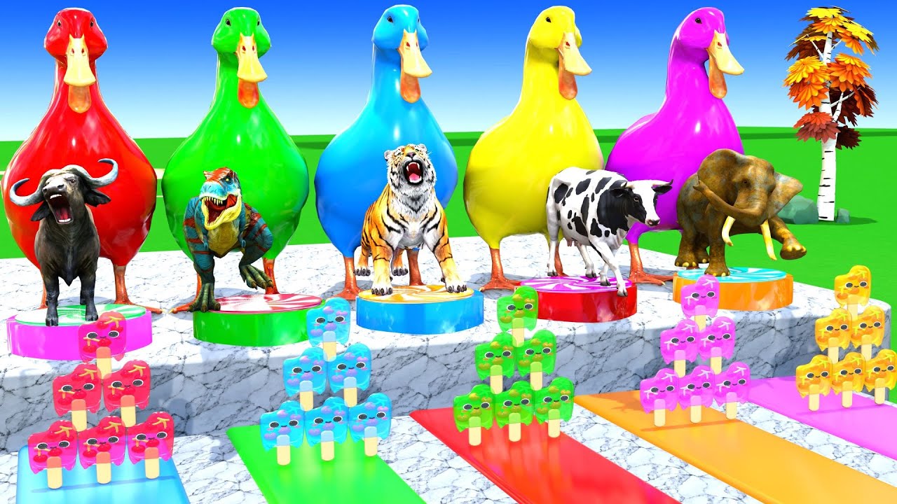 Long Slide Game With Cow Elephant Gorilla Hippopotamus Tiger 3d Animal Game Funny 3d Animals