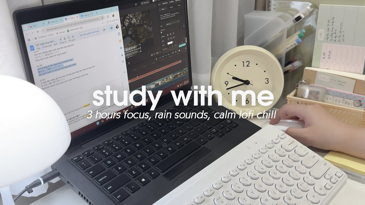 3-HOUR 🌷 Late Night Study With Me • Rain sounds🌧️ + Lofi bgm • No Break 🌙 Dieu Nhien