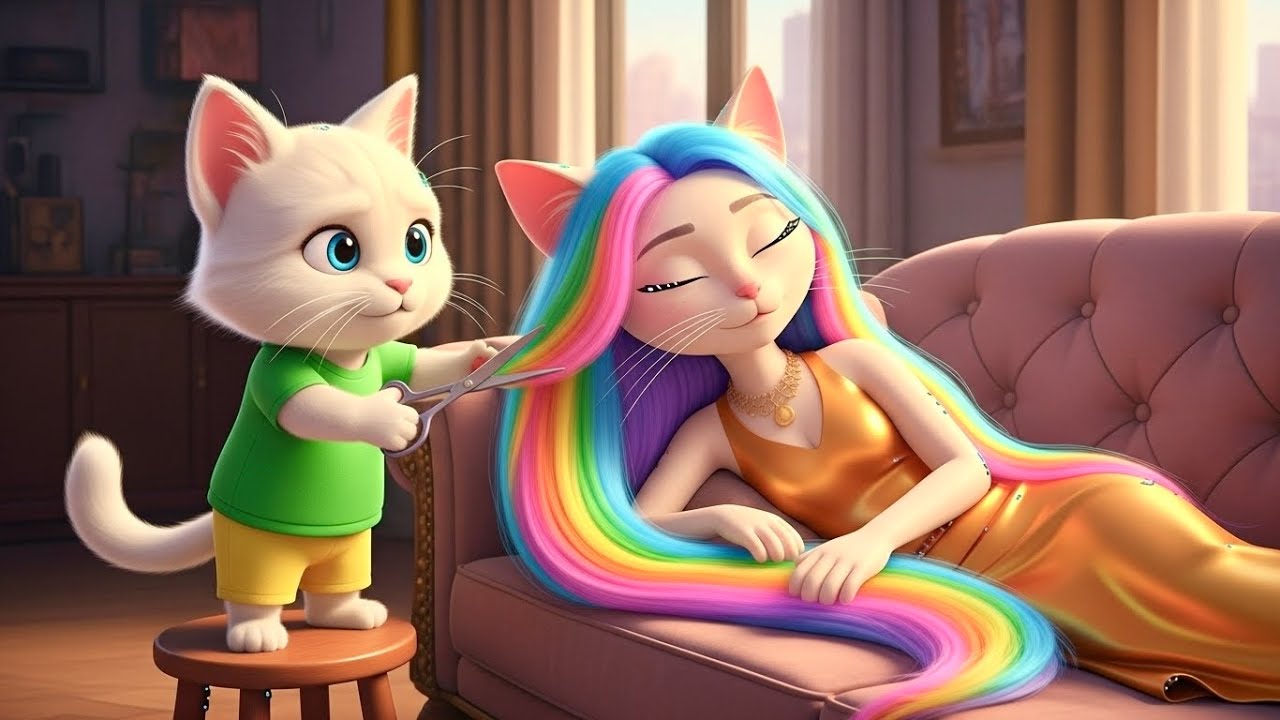 Kitten playing with Mom's Rainbow Hair! (Emotional Cat Story) (Season 4)🐱🌈| 