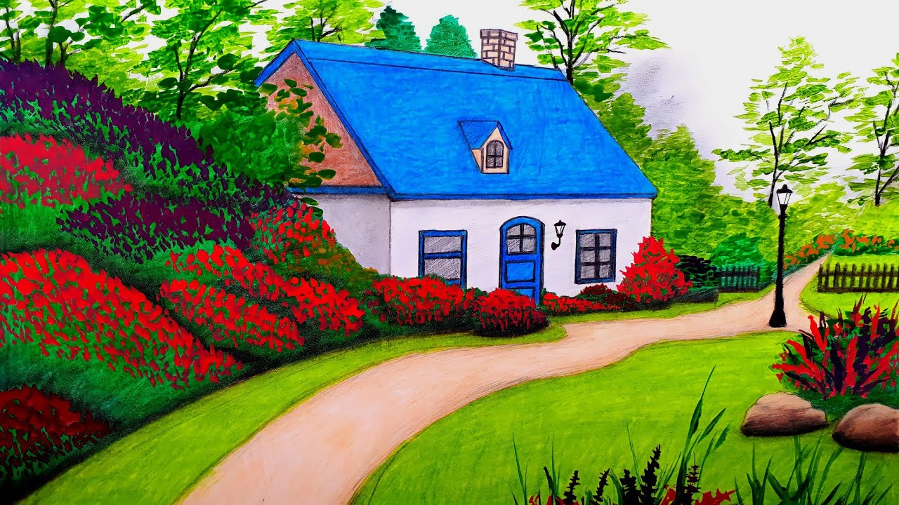 SPRING SEASON SCENERY DRAWING. Step by step / BAHOR FASLI RASMINI CHIZISH. Bosqichma bosqich #3