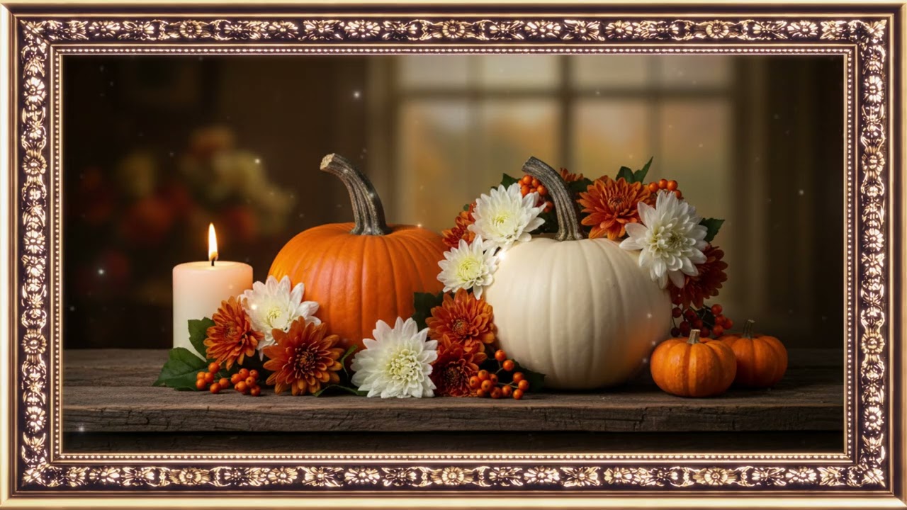 Elegant Autumn Pumpkin Floral Art 🍂 Framed TV Screensaver  Cozy Fall Decor 4K