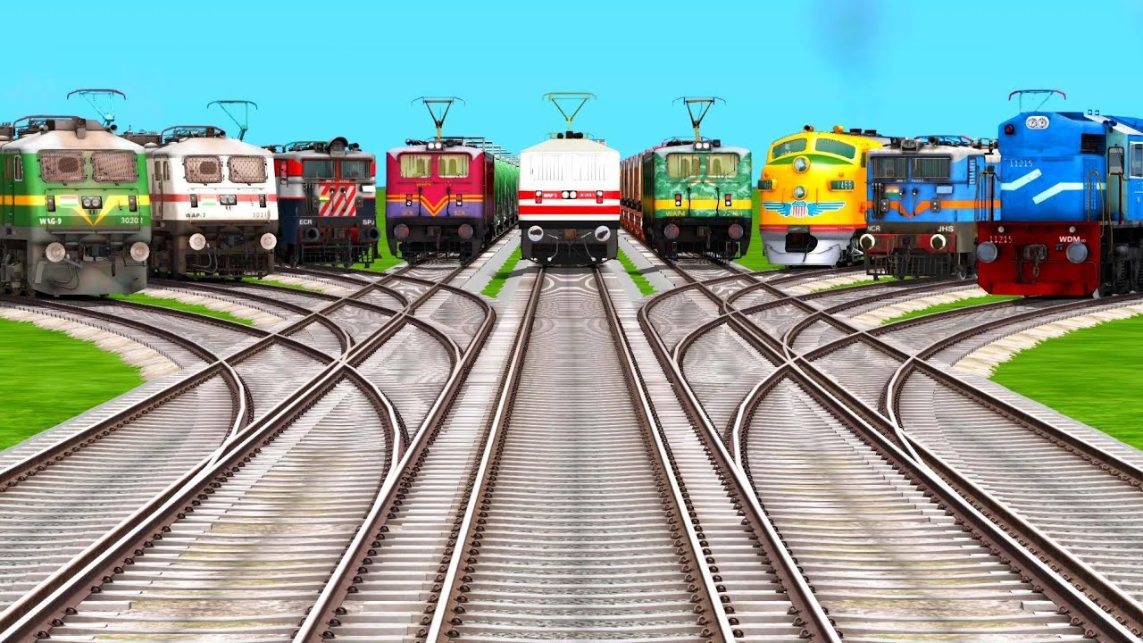 9 Trains Vs Curved X Branched Railroad Crossing Tracks | Railworks 3 gameplay | train simulator game