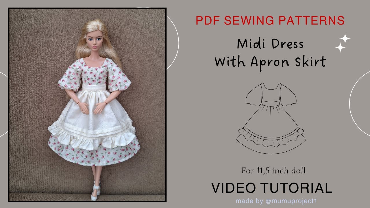 Barbie doll clothes sewing tutorial | midi dress with apron skirt for barbie