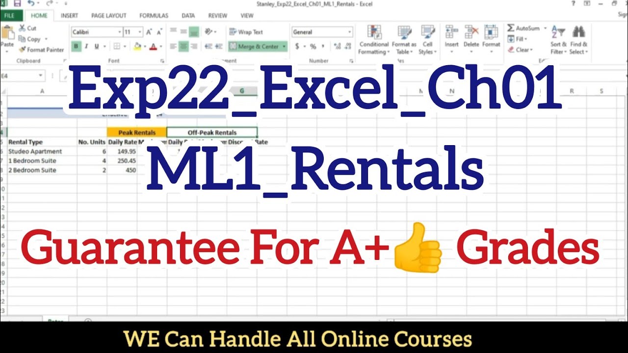 Exp22_Excel_Ch01_ML1_Rentals | Excel Chapter 1 Mid-Level 1 - Guest House Rental Rates (pc and mac)