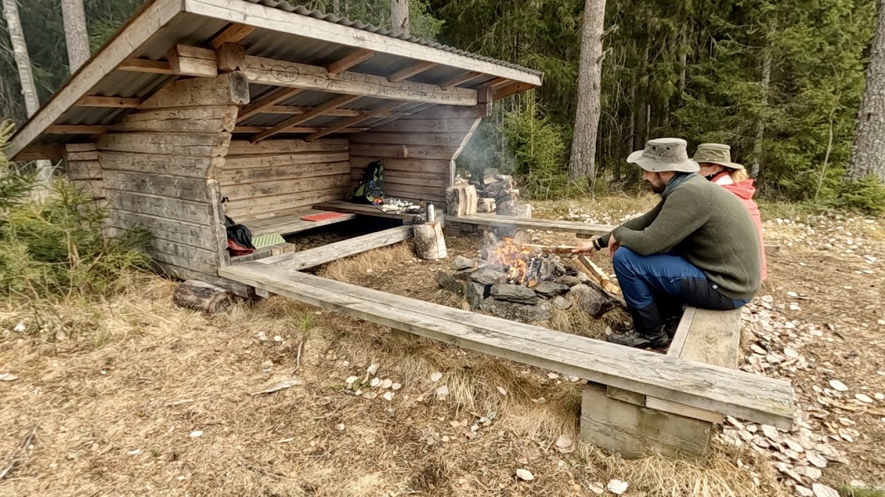 #15. Swedish shelter - 0pen fire cooking - Frozen lake - Singing birds