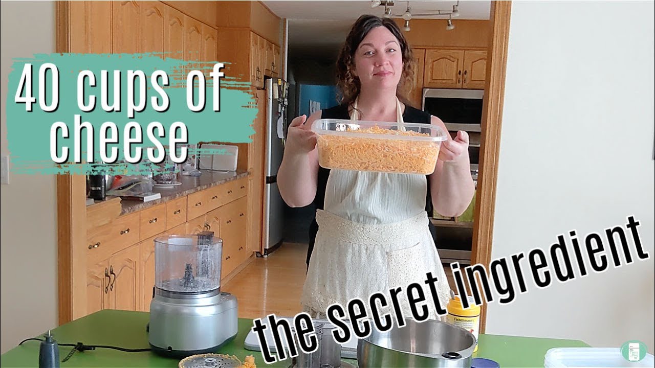 Shredding 40 cups of Cheese for Freezer Meals - the secret ingredient