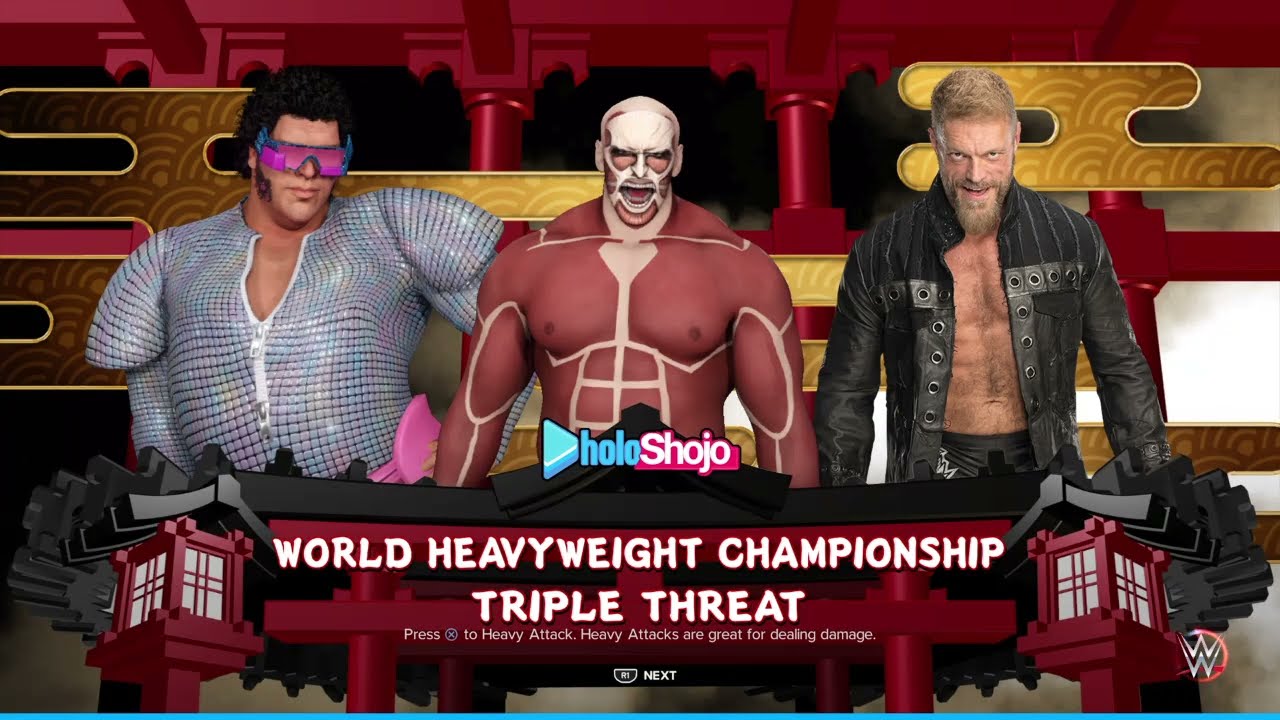 Edge Vs Andre the Disco ball Vs Colossal Titan World Heavyweight Title WWE 2K23