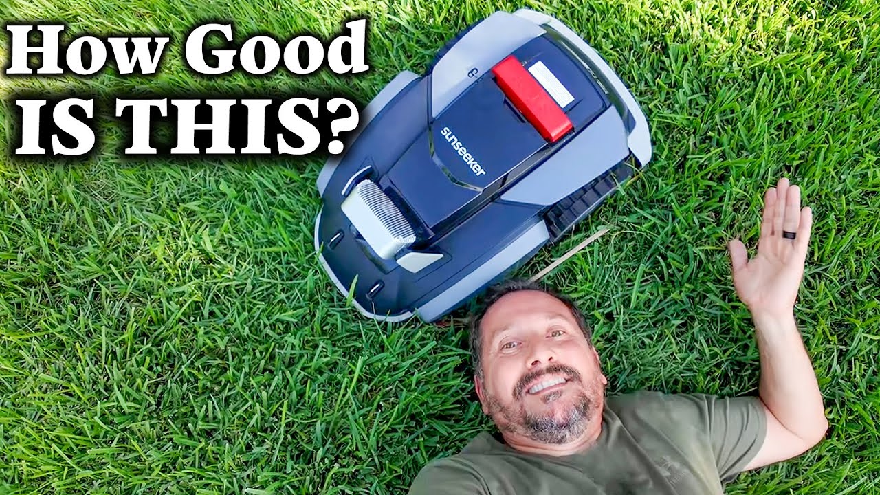 SUNSEEKER V3 WIRELESS ROBOT LAWN MOWER Review | EFFORTLESS LAWN | Doug & Niki