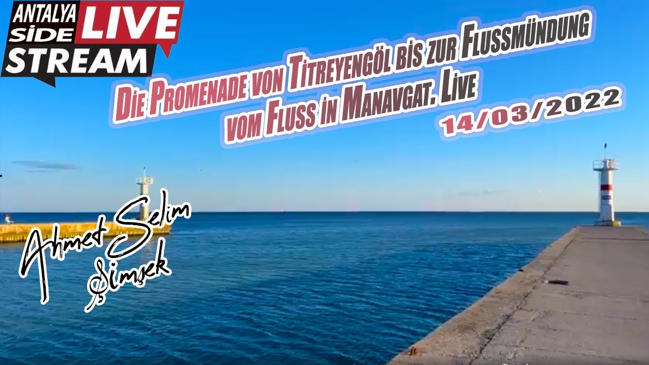 Die Promenade von Titreyengöl bis zur Flussmündung vom Fluss in Manavgat. Live