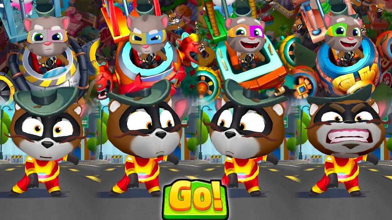 Talking Tom Hero Dash - Double Power Raccoons Bosses Fights Vs Super Cat Tom Unlock Trapped Friends