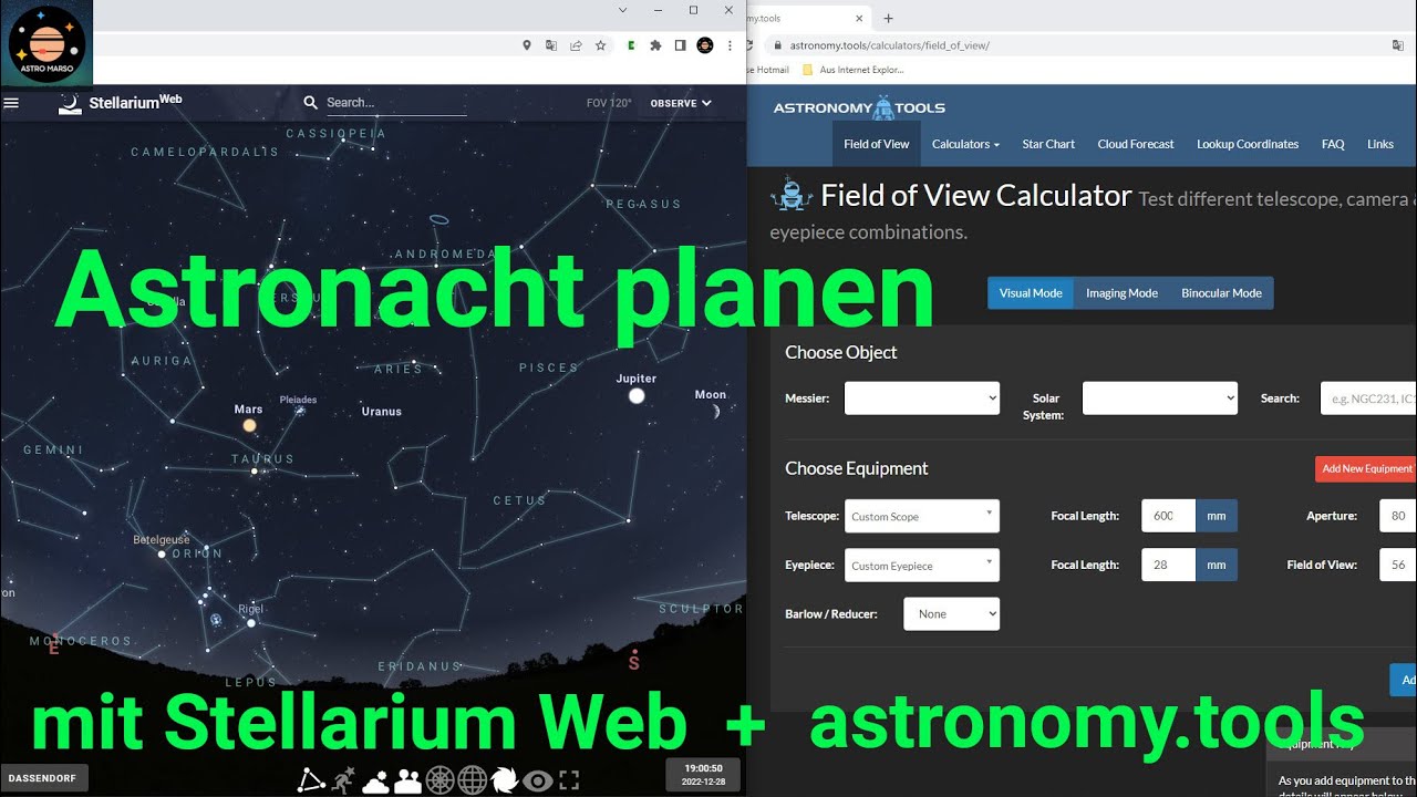 Objekte und Equipment planen 🤓 mit Stellarium Web und astronomy.tools [Astronomie/Astrofotografie]
