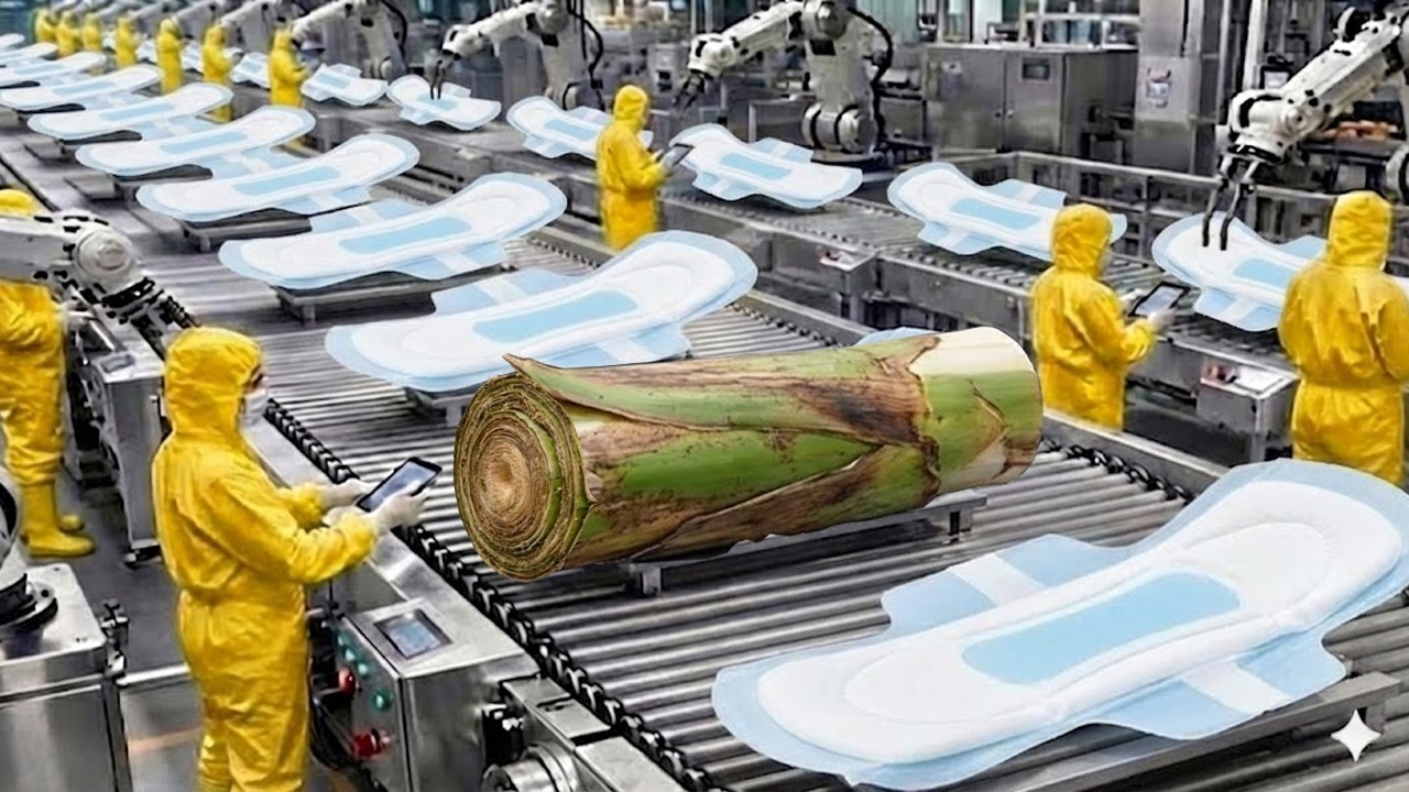 Inside The Largest Modern Banana Stem Factory & Sanitary Pad Production Process (Full Process)