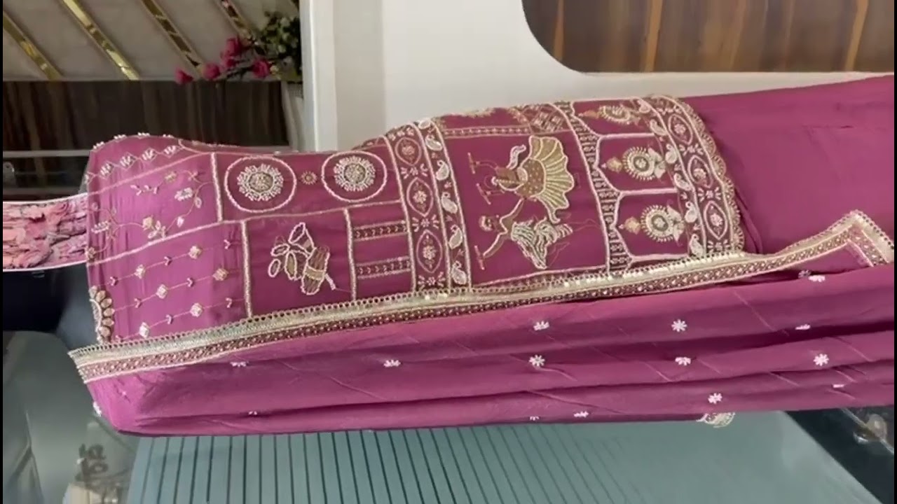 Natural crepe base Handwork embroidery