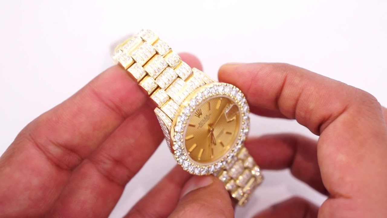 rolex 31mm fully iced out watch 10 carat diamonds