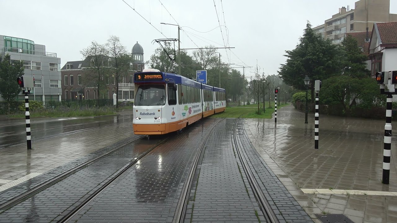 HTM tramlijn 9 Scheveningen Noorderstrand - Vrederust | regen | Veteranendag / Parkpop afroepinfo