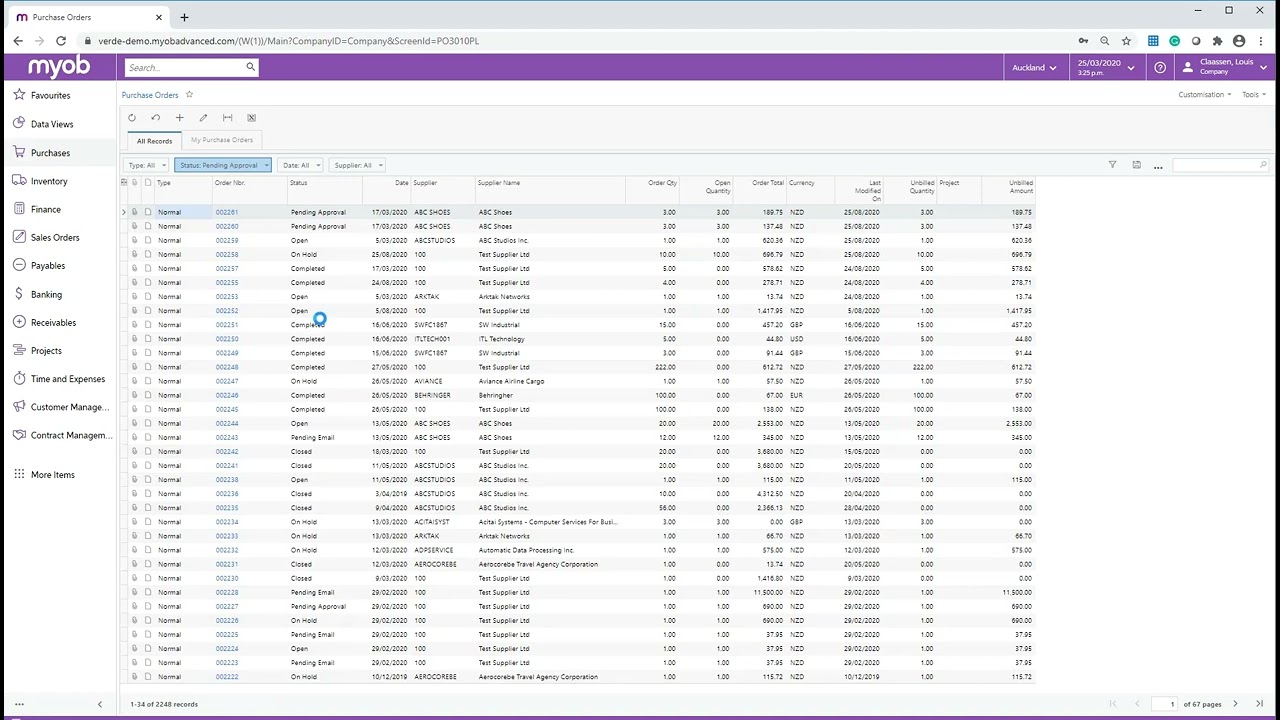 MYOB Advanced Training - Purchasing - Locating Purchase Orders and Approvals