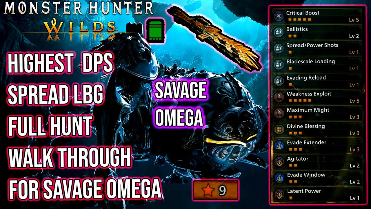 MH Wilds Spread LBG build to farm SAVAGE OMEGA | Full Hunt Walkthrough | Spread Ammo | Crit Boost V